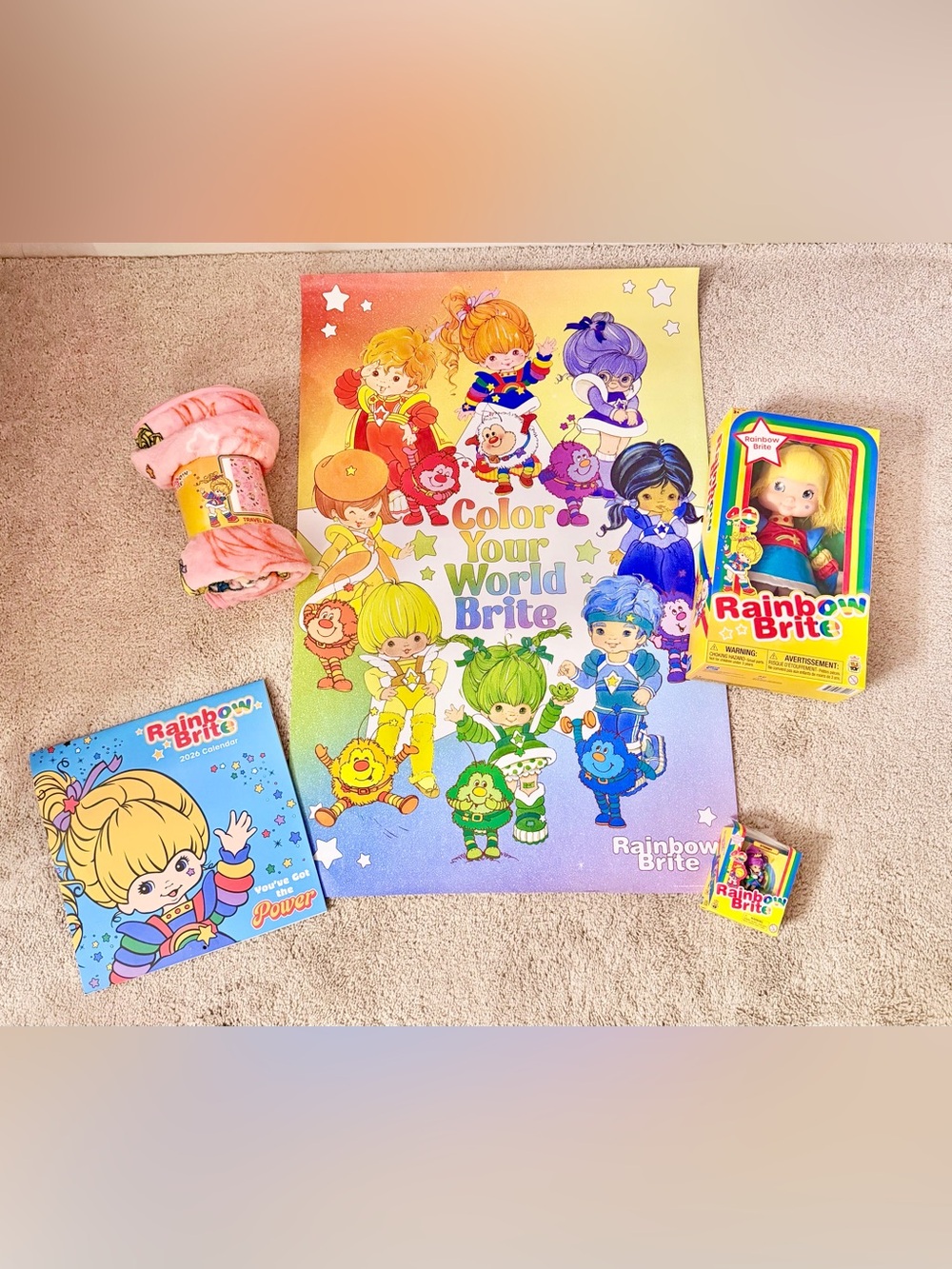 Rainbow Brite Plush Doll, Calendar, Plush Blanket, Poster, and Stormy Figurine